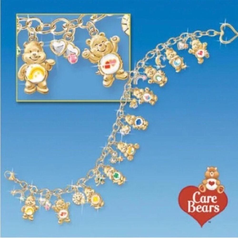 CARE BEARS 24k Gold Charm Bracelet, Swarovski Crystal, RARE, Bradford Exchange